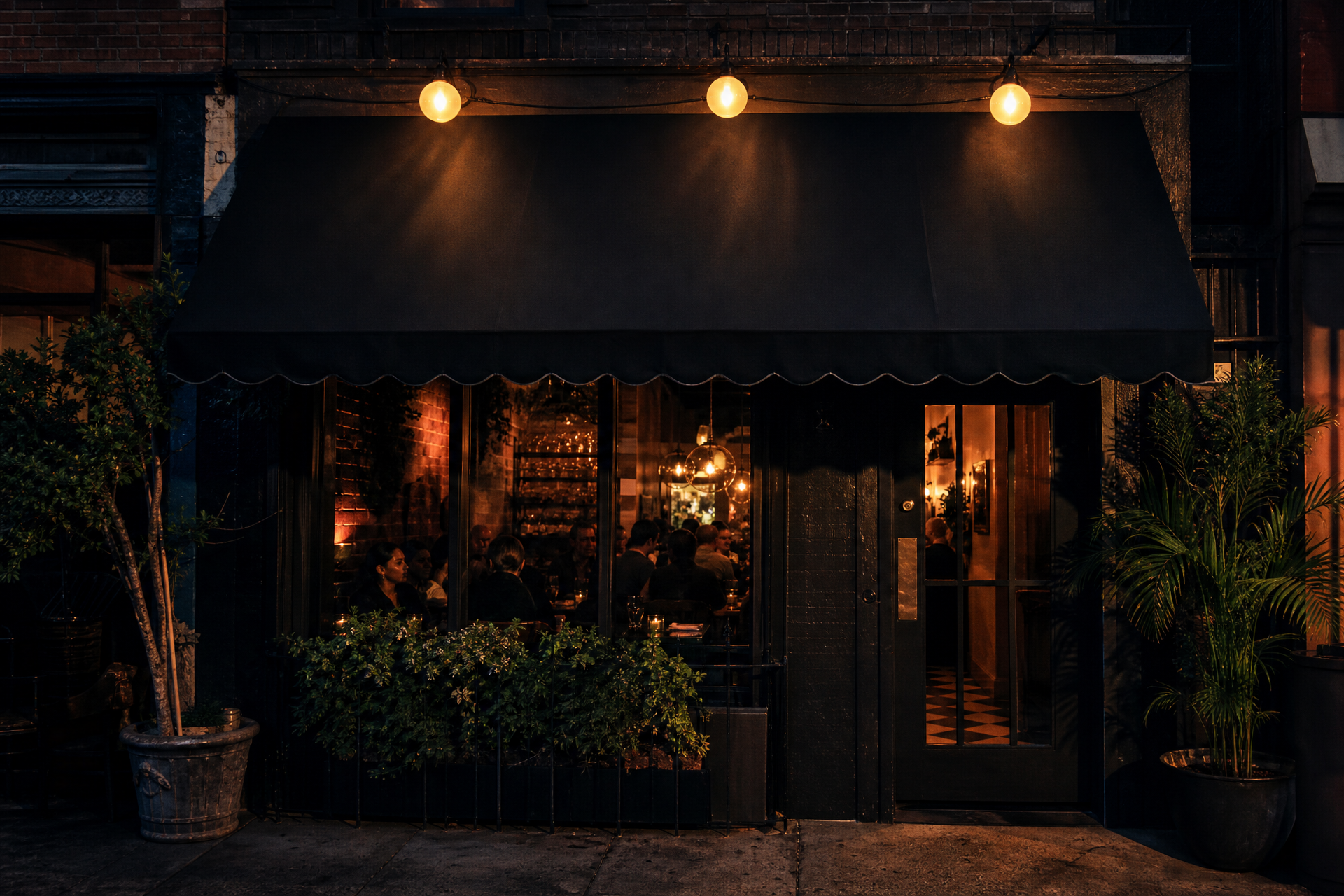 Doses Harlem storefront awning at night